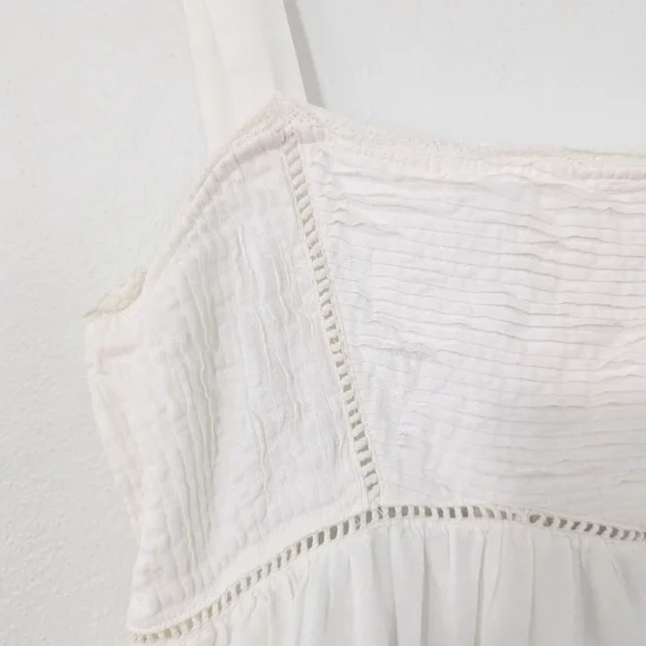 Zara Pintuck Tiered Midi Dress Tie Back Ladder Detail Beige Ecru Small S - Picture 5 of 11